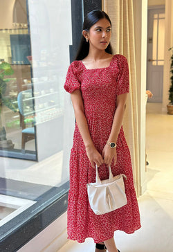 Red summer floral dress