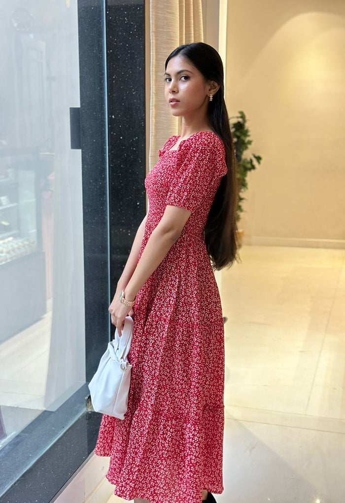 Red summer floral dress