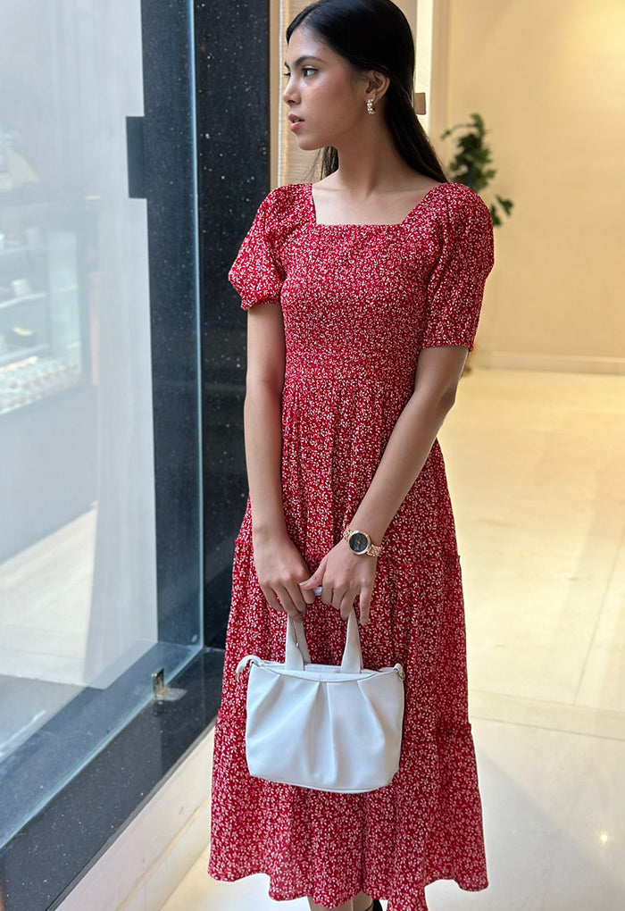 Red summer floral dress