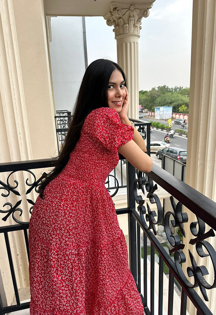 Red summer floral dress