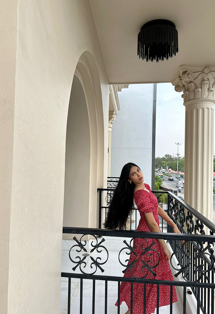 Red summer floral dress