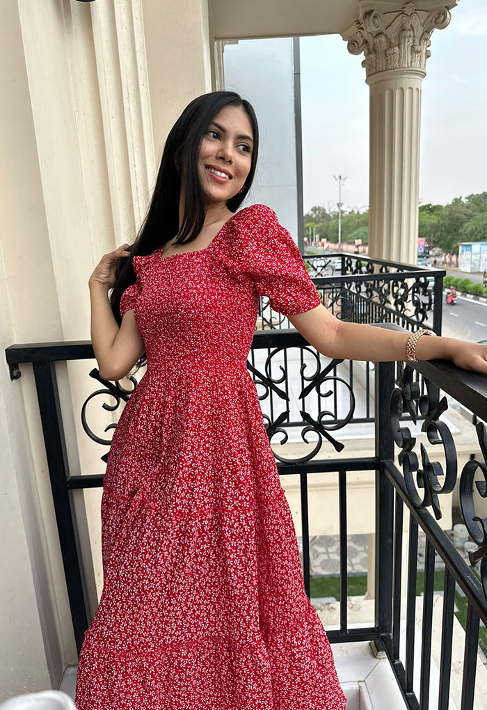 Red summer floral dress