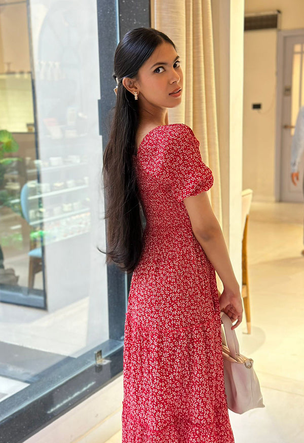 Red summer floral dress