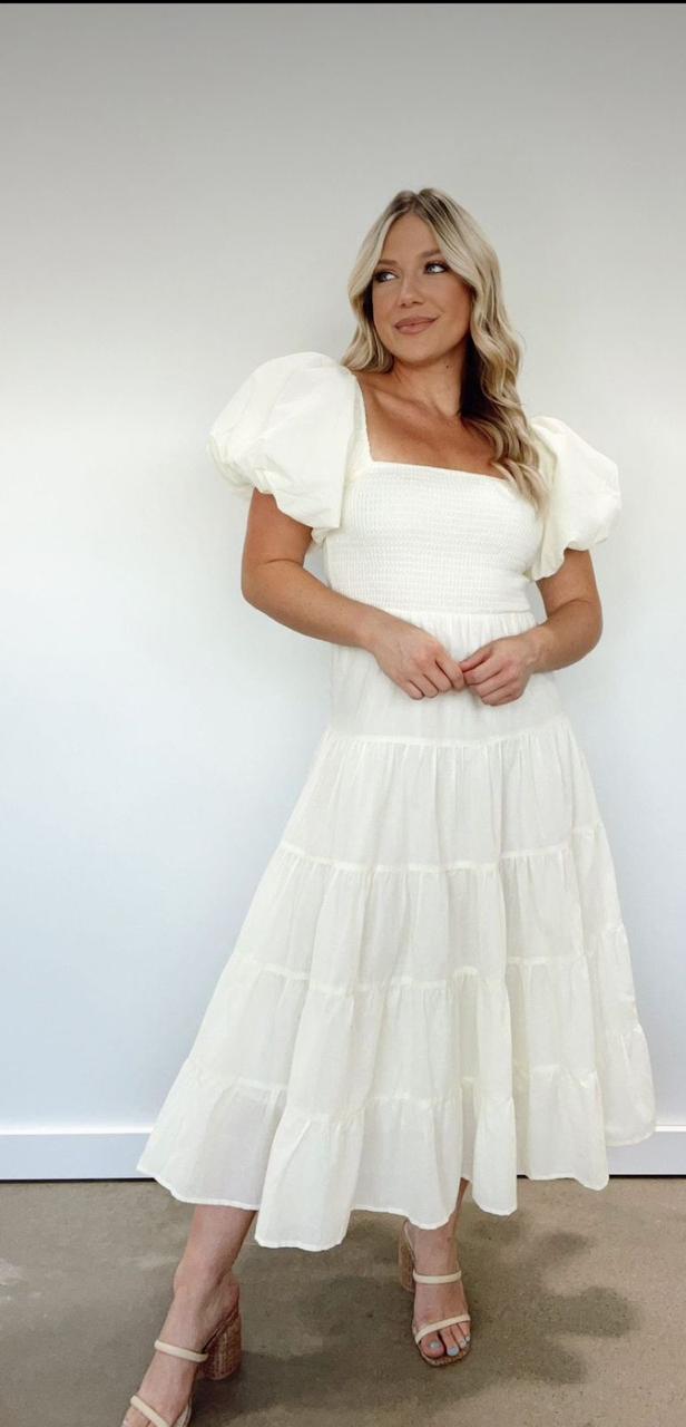 Comfortable white tiered dress