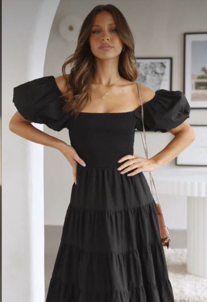 Comfortable tiered black dress