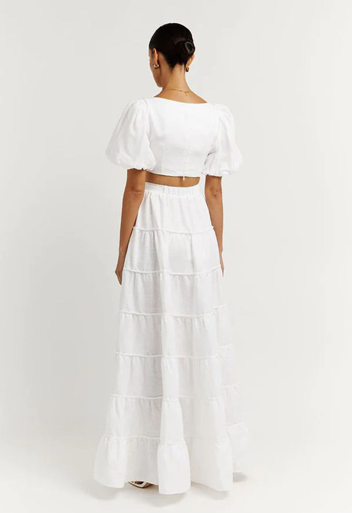 White bubble sleeve crop top with skirt